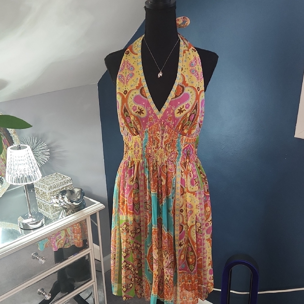 Ice Orange Pink Halter Sundress